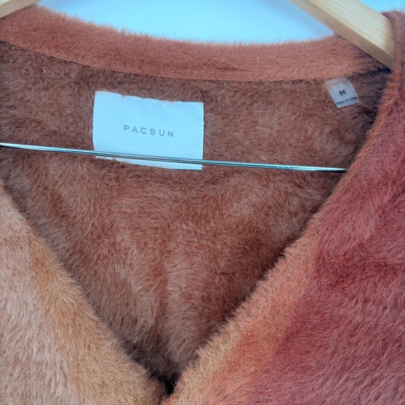 PACSU N gradient fuzzy cardigan sweater men's medium orange rust brown - Picture 4 of 7